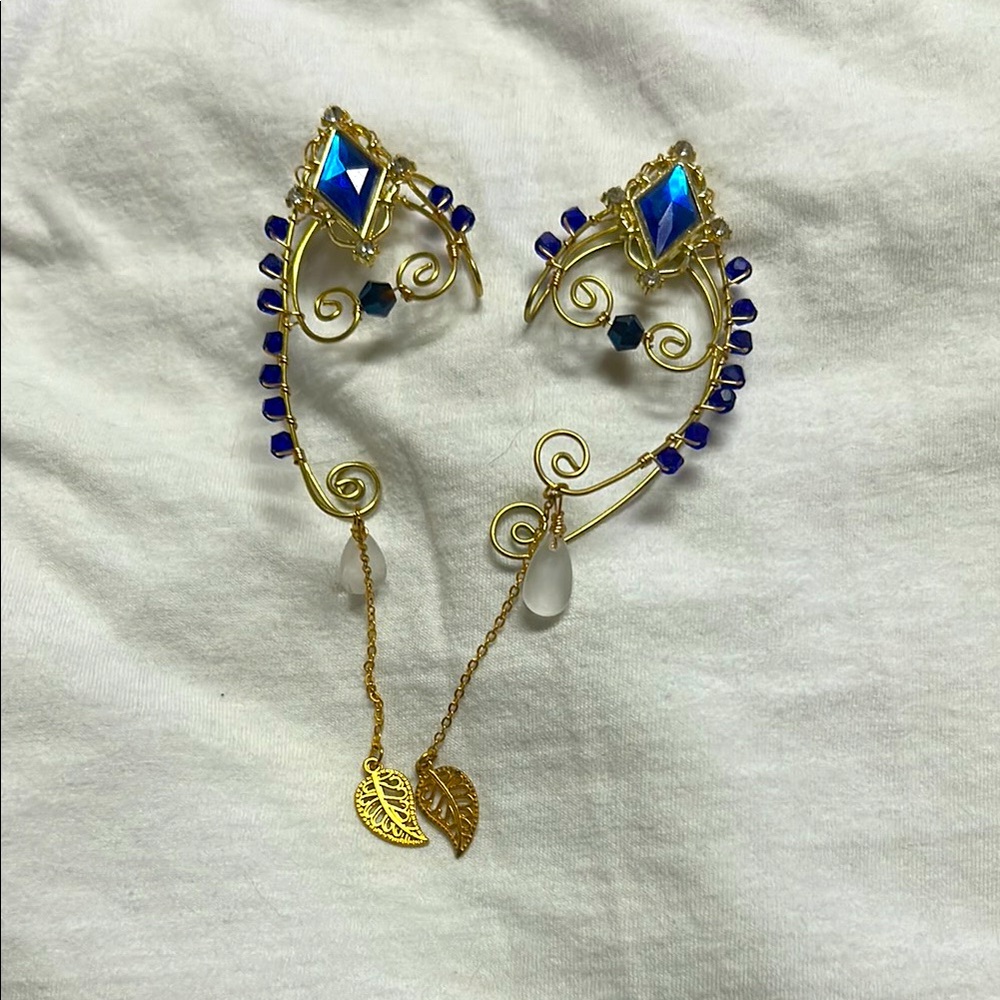 Gold and sapphire Elven Ear Cuffs
